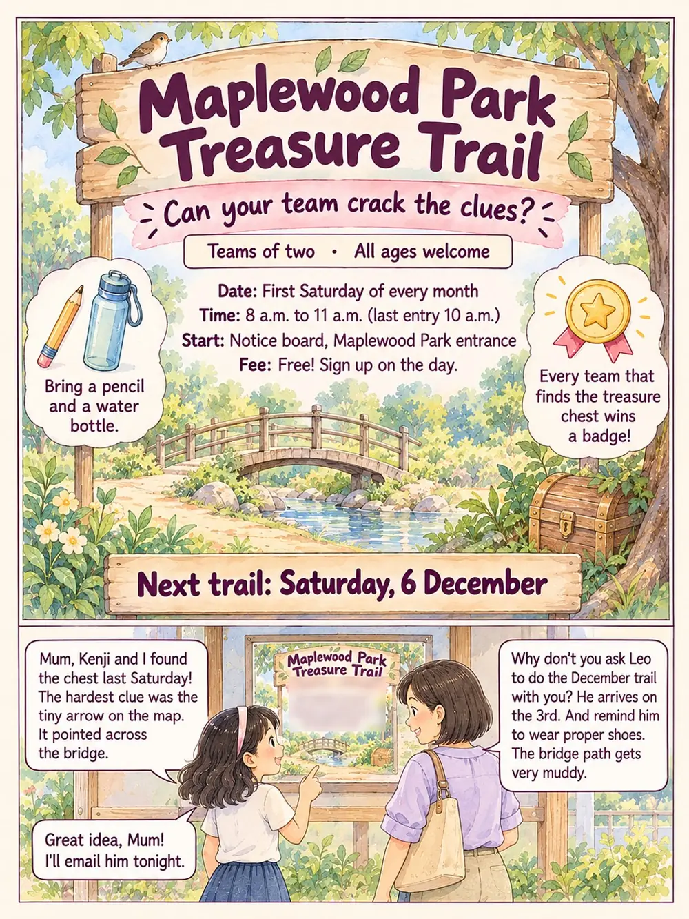 A situational writing stimulus poster, Maplewood Park Treasure Trail