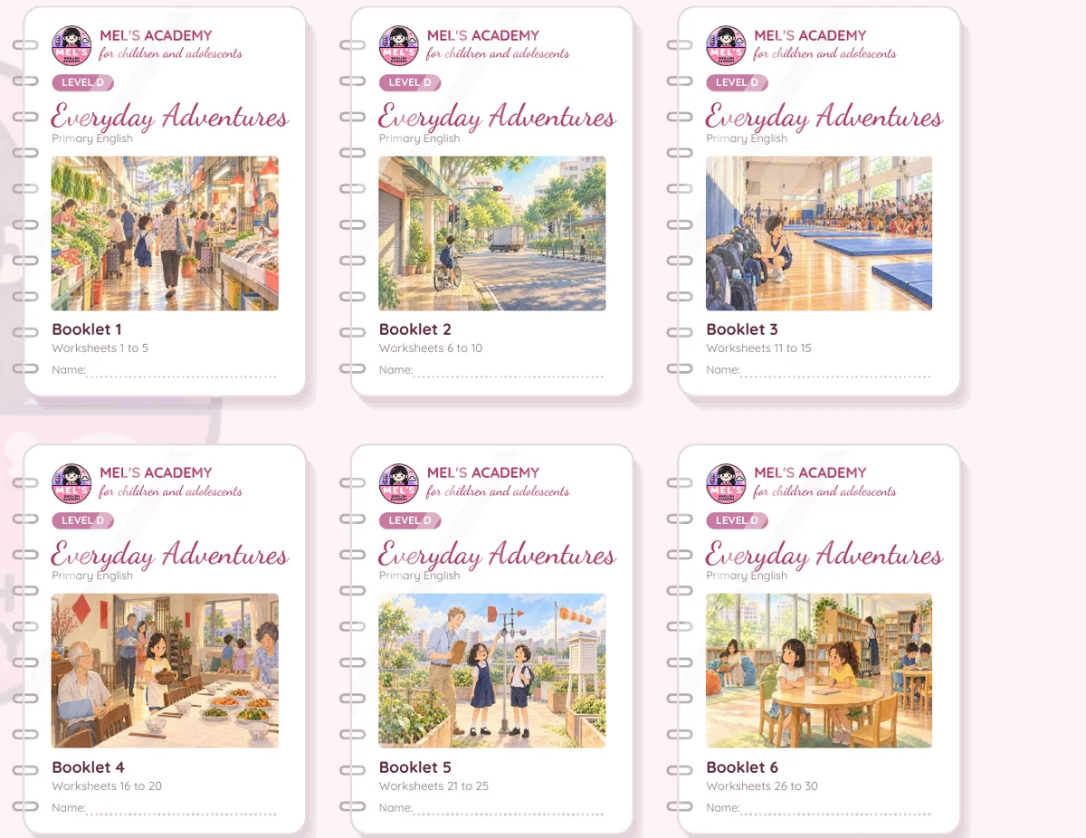 Six bound worksheet booklets for the year