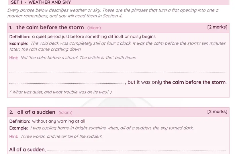 Vocabulary section