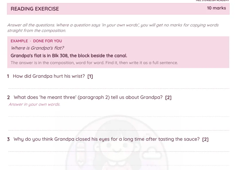 Reading exercise section