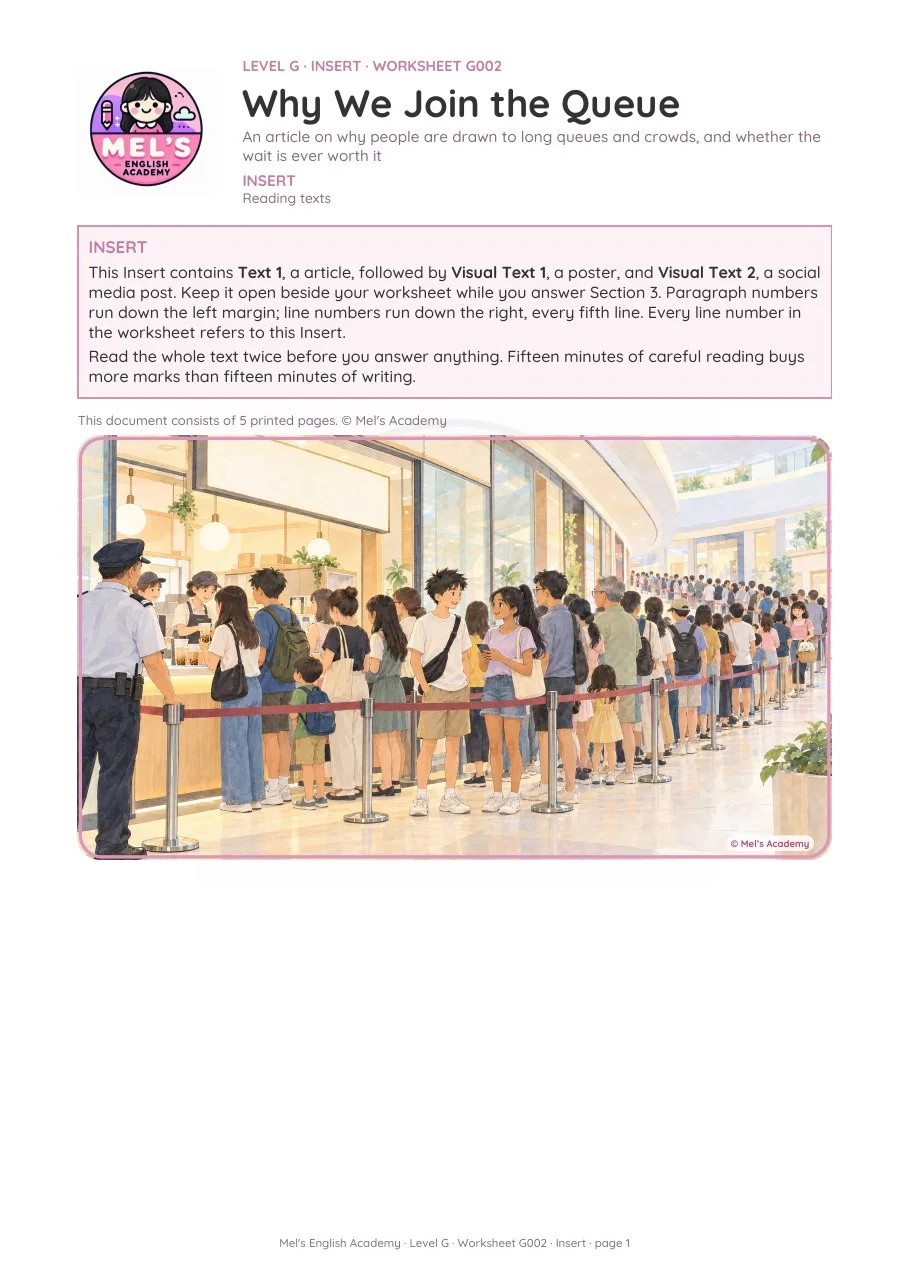 The Insert booklet for an assessment