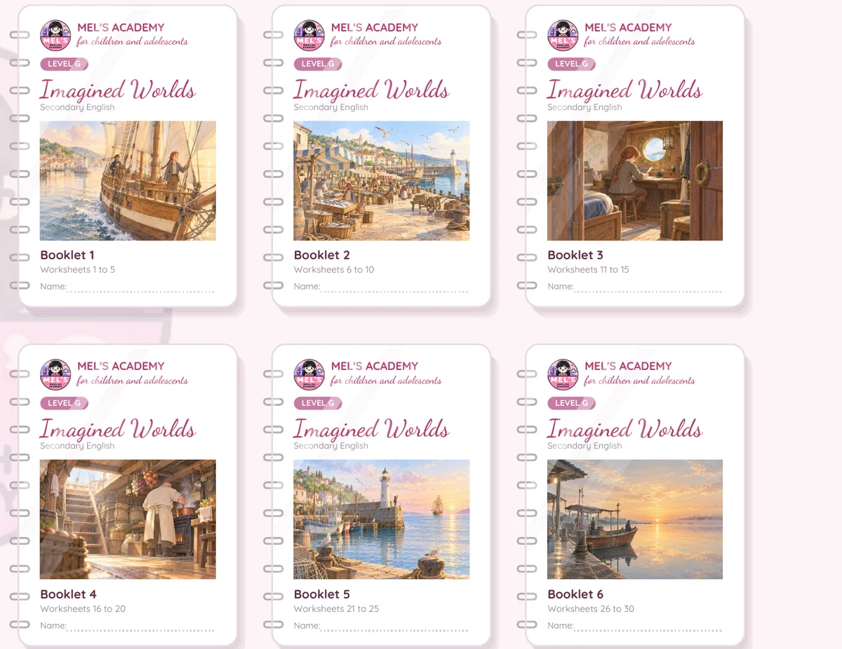 Six bound worksheet booklets for the year