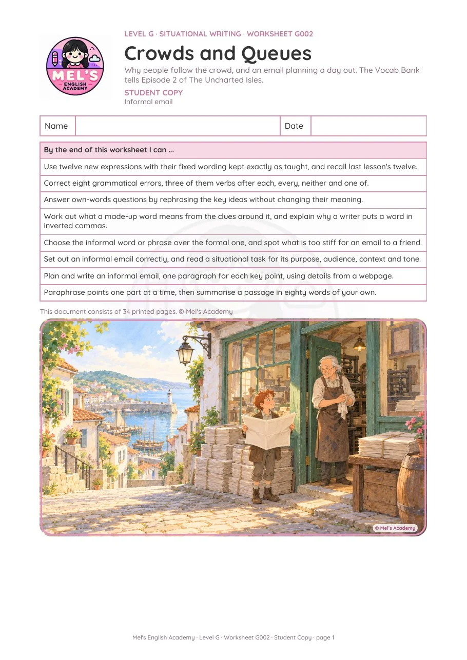 Cover of worksheet G002, Crowds and Queues
