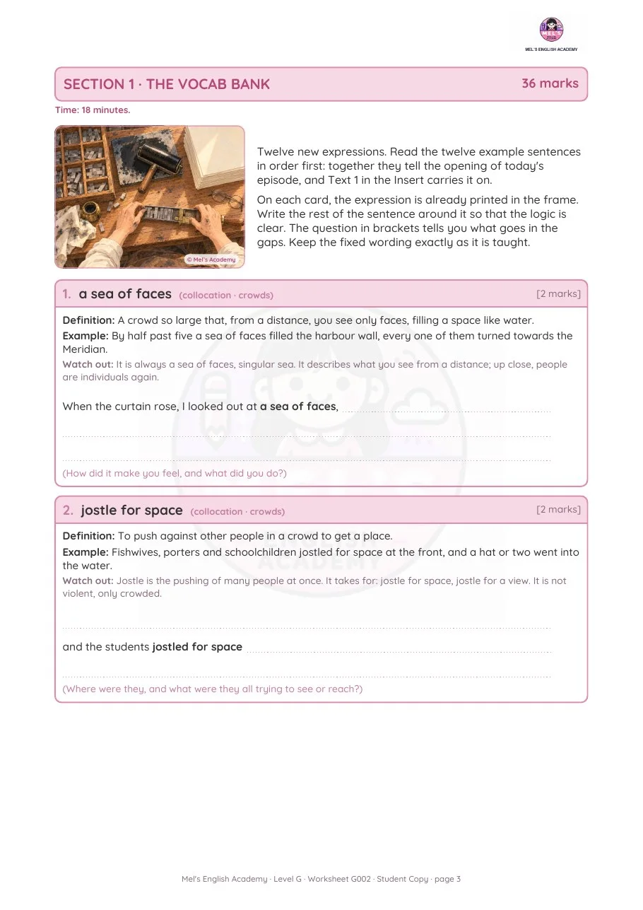 The Vocab Bank page