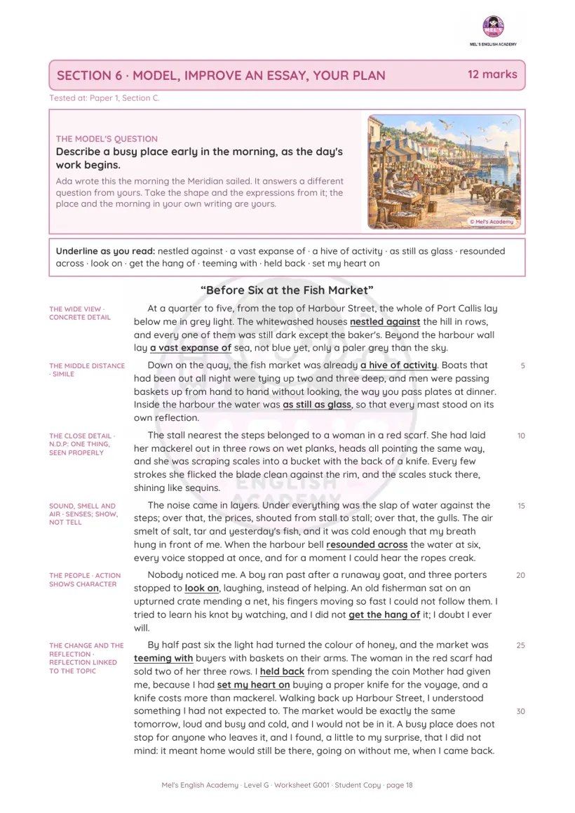 A model essay with margin labels