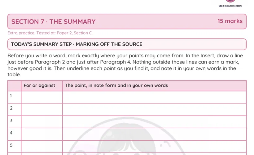 Summary section