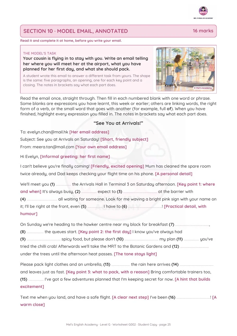 A model email with every part explained